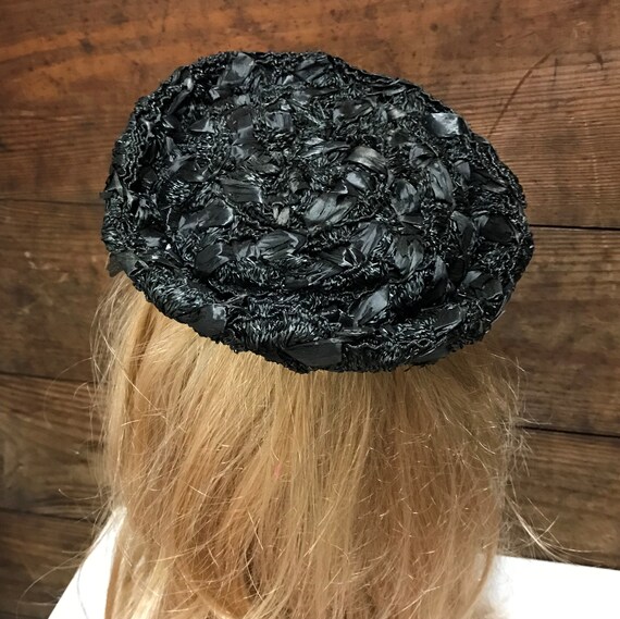 Vintage Black Straw Fascinator, Black Woven Fasci… - image 3