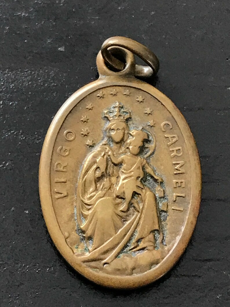 Vintage Brass Virgo Carmeli Blessed Mother and Child image 1