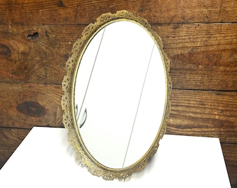 Vintage Gold Filigree Mirrored Vanity Tray: Hollywood Regency Decor