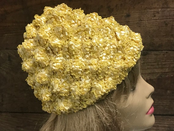Vintage Yellow Woven Braided Ribbon Hat, Woven Cl… - image 3