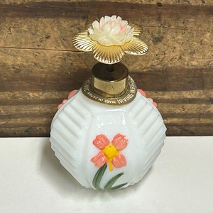 Vintage White Milky Porcelain Perfume Bottle With Peach Floral Detailing by Irice, Vanity Decor, Old Perfume Bottle, Vintage Vanity Bottle