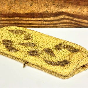 Vintage Light Gold Beaded Purse/Evening Bag by Richere, Hand Made in Japan, Party Purse, Wedding Purse, Holiday Purse