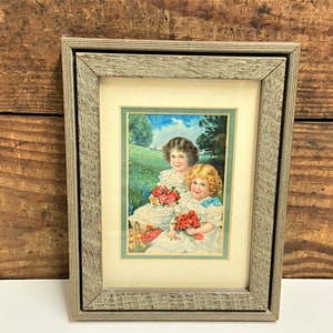 Vintage Framed Victorian Post Card Art, Victorian Framed Art, Girls Room Decor, Vintage Childs Framed Art