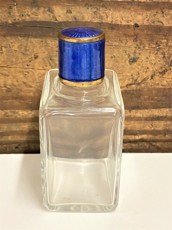 Antique Enamel Top Perfume Bottle, Blue Enamel an… - image 4