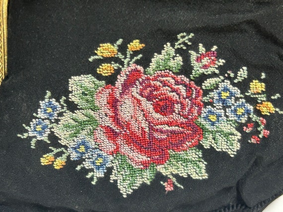 Antique Small Petit Point Fabric Purse, Floral Pe… - image 3
