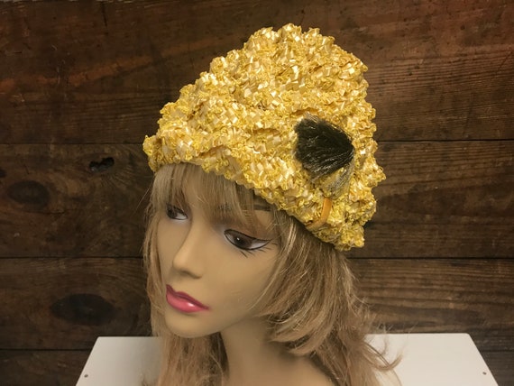 Vintage Yellow Woven Braided Ribbon Hat, Woven Cl… - image 6