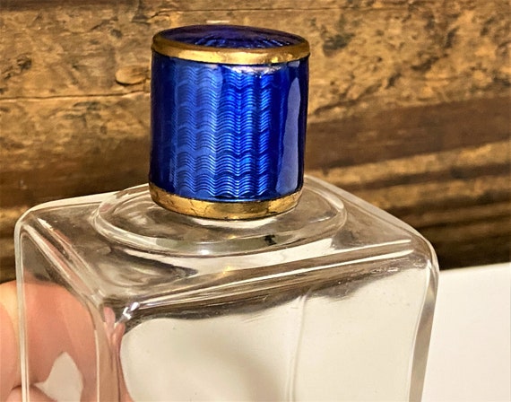 Antique Enamel Top Perfume Bottle, Blue Enamel an… - image 6