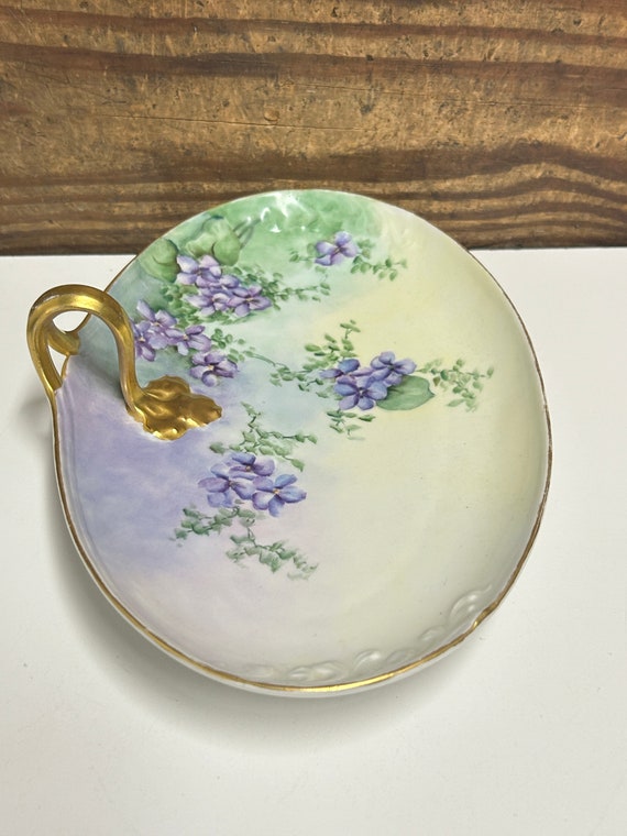 Antique French Limoges Green with Purple Floral H… - image 5