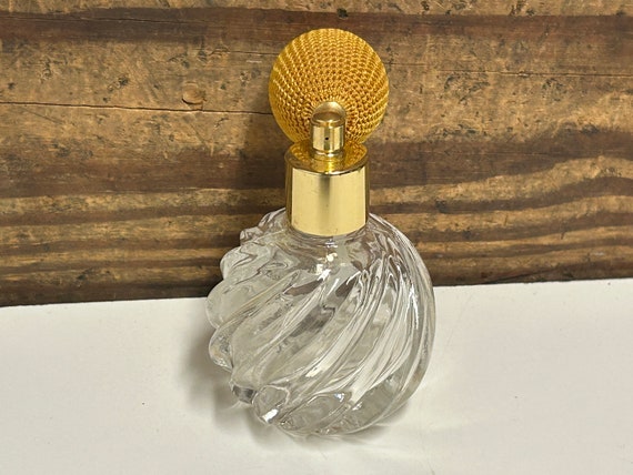 Vintage Clear Glass Perfume Bottle with Gold Atom… - image 4