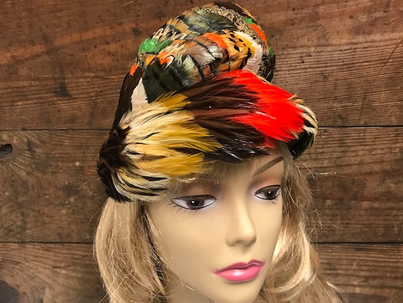 Vintage 1950s Pheasant Feather Hat by Harriett Fashion