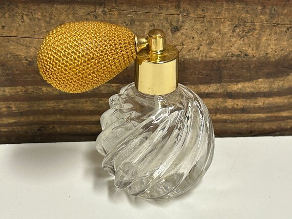 Vintage Clear Glass Perfume Bottle with Gold Atom… - image 3