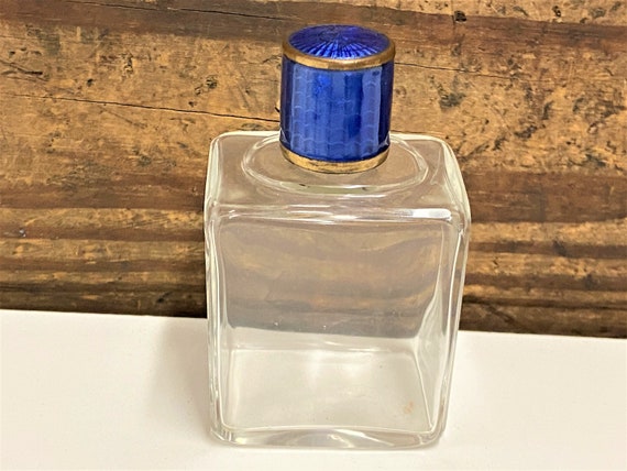 Antique Enamel Top Perfume Bottle, Blue Enamel an… - image 3