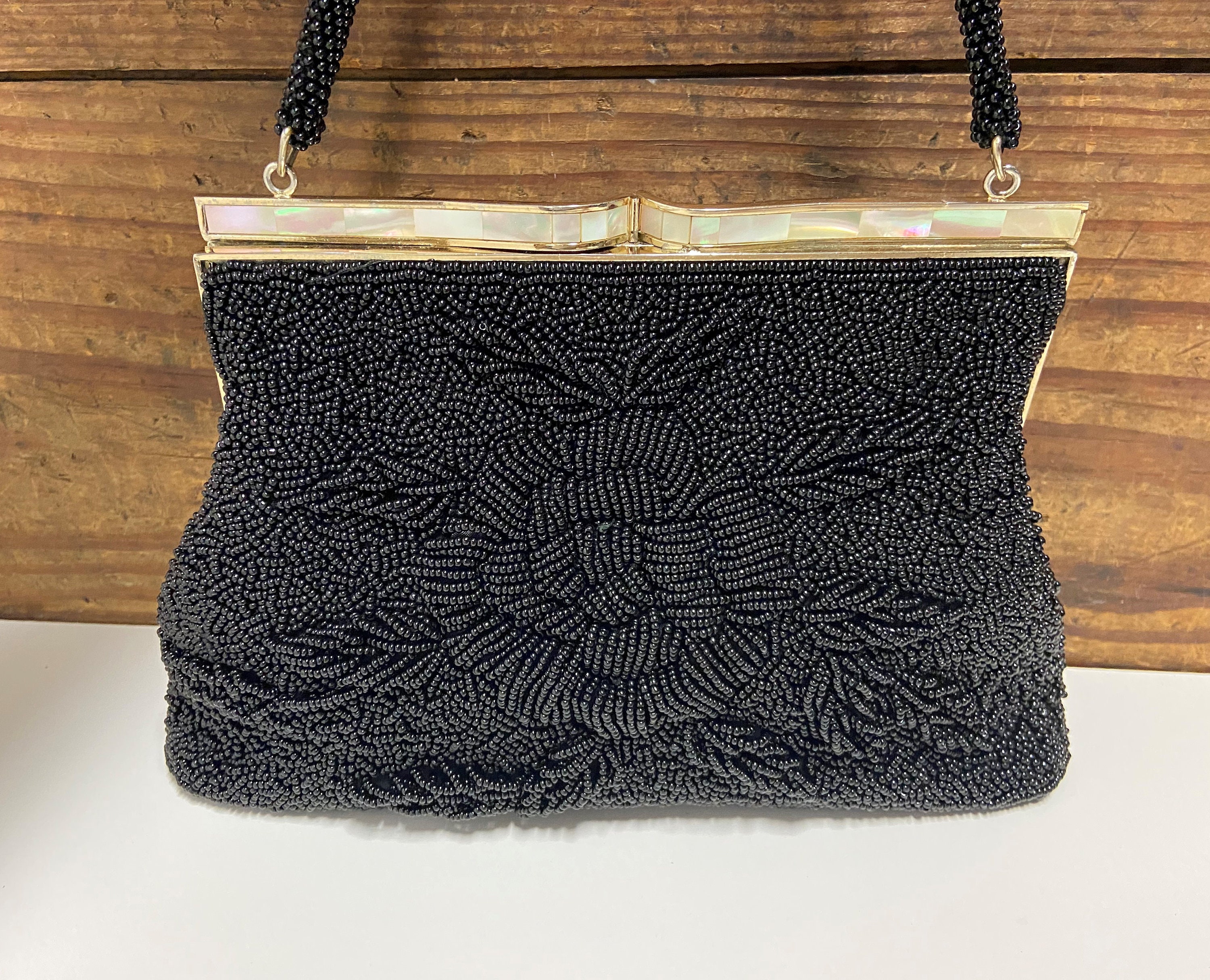 black beaded clutch purse