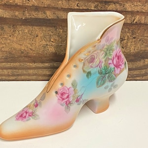 Vintage RS Prussia Floral Porcelain Boot Vase: Victorian Decor