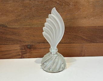 Vintage Frosted Glass Perfume Bottle with Leaf Style Stopper, Vintage Vanity Decor, Bohemia Glass, Made in Czechoslovakia