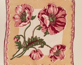 Vintage Floral Handkerchief, Pink and Burgandy Floral Handkerchief, Wedding Handkerchief, Bridesmaid Handkerchief