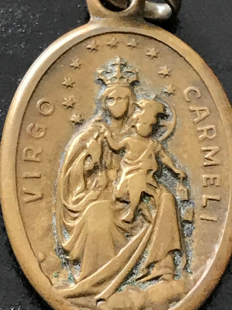 Vintage Brass Virgo Carmeli Blessed Mother and Child image 2