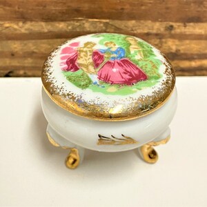 Vintage Victorian Footed Trinket Box, Hand Painted Keepsake