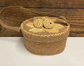 Vintage Straw Handbag, Vintage Tan Floral Straw Handbag, Woven Straw Handbag, Vintage Straw Purse