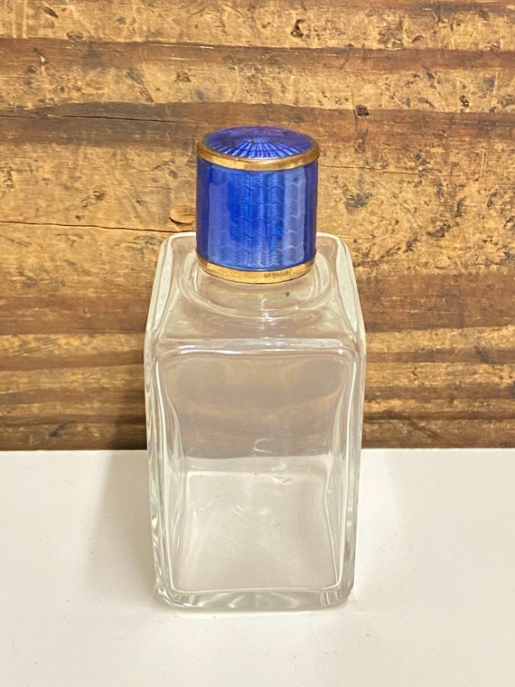 Antique Enamel Top Perfume Bottle, Blue Enamel an… - image 2