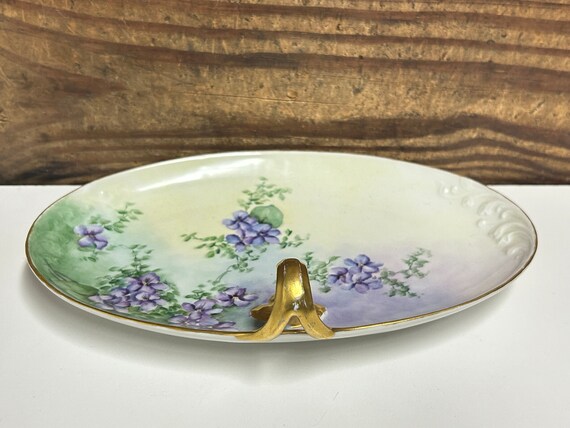 Antique French Limoges Green with Purple Floral H… - image 4