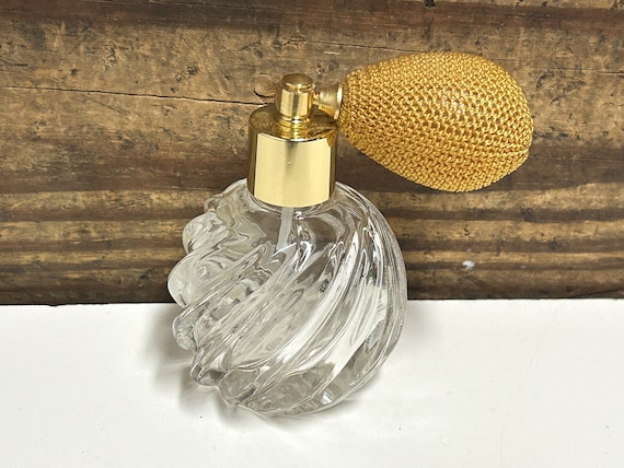 Vintage Clear Glass Perfume Bottle with Gold Atom… - image 1