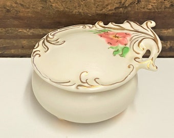 Vintage Floral Trinket Box: Hand Painted Keepsake, Footed Jewel Box