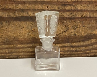 Vintage Clear Glass Perfume Bottle with Frosted Floral Stopper