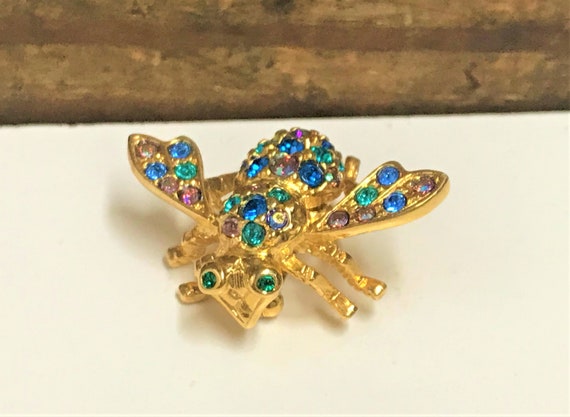 Vintage Joan Rivers Bee Brooch, Enamel and Rhinest