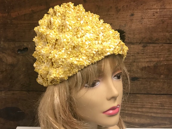 Vintage Yellow Woven Braided Ribbon Hat, Woven Cl… - image 2