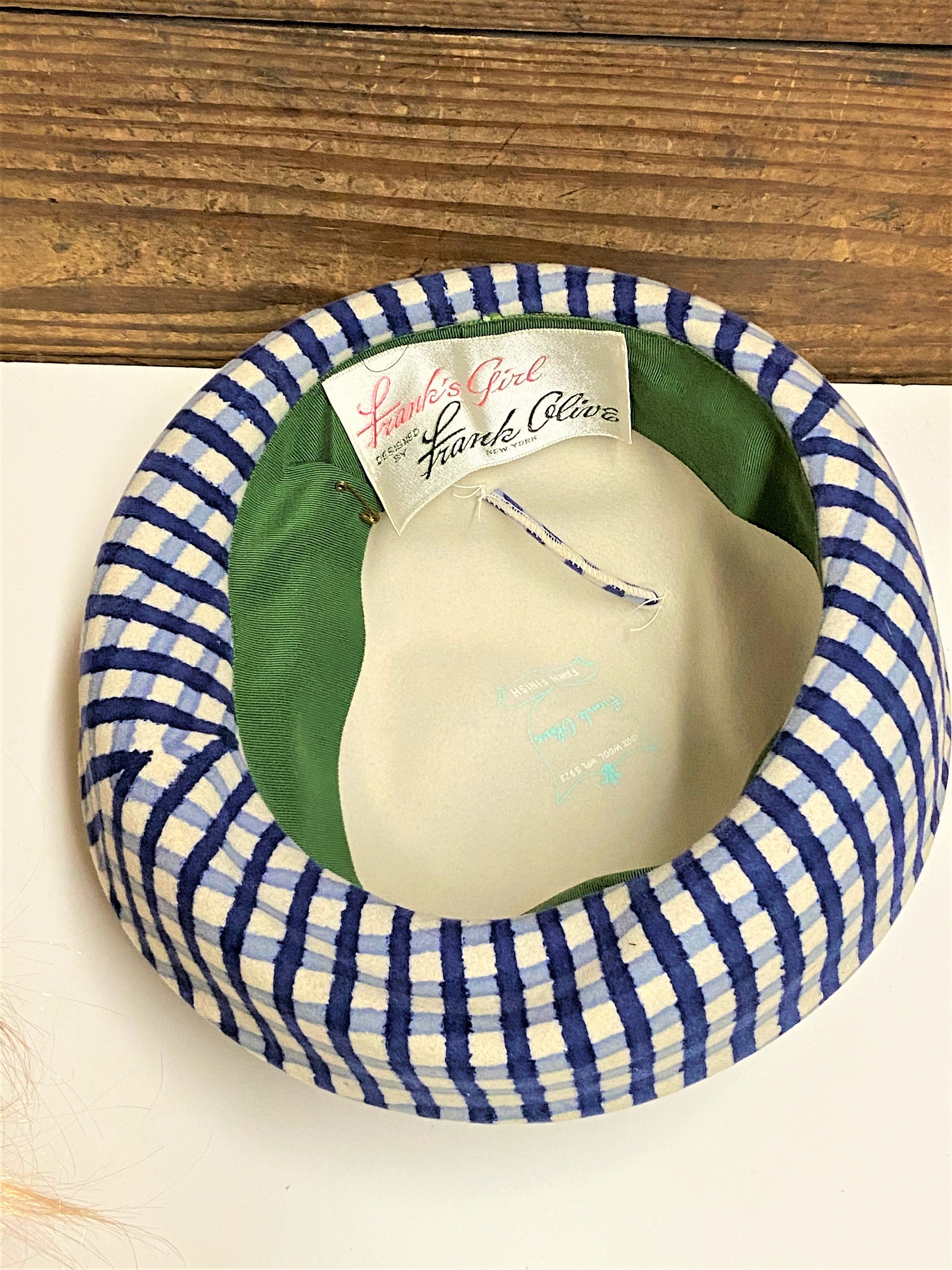 Really Cute Blue Hat by Frank Olive Vintage Frank Olive Cloche Hat: Blue Plaid Brimmed Fabric  main image 3