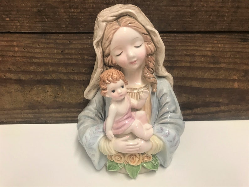 Vintage Schmid 1990 Madonna and Child Ceramic Statue by image 0