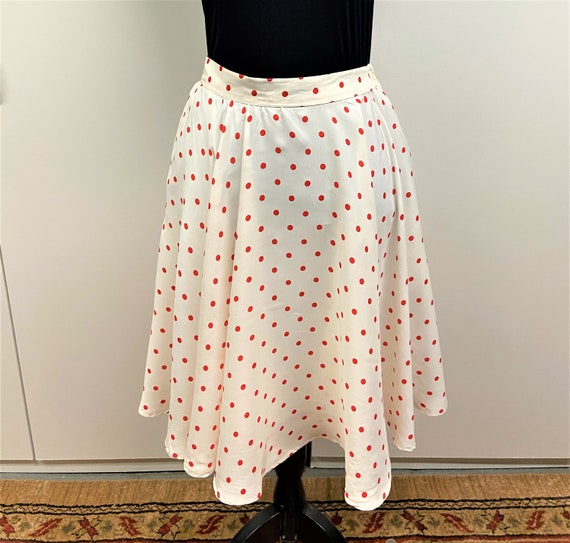 Vintage Christian Dior Red Polka Dot on Ivory Skir