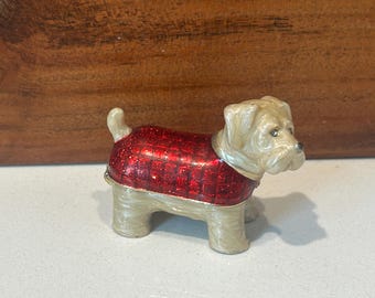Vintage Monet Terrier Trinket Box, Enamel Trinket Box, Puppy Trinket Box, Dog Lovers Gift