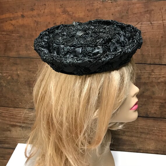 Vintage Black Straw Fascinator, Black Woven Fasci… - image 4