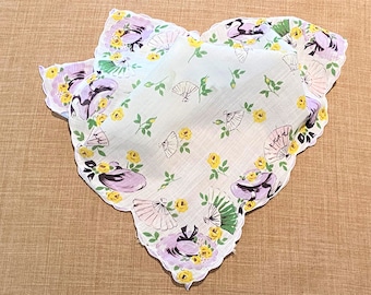 Vintage Purple Floral Handkerchief, Vintage White and Purple Cotton Handkerchief, Shabby Chic Handkerchief, Romantic Style, Cottage Chic