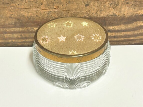 Vintage Gold Top Vanity Jar, Gold Fabric Top with… - image 5