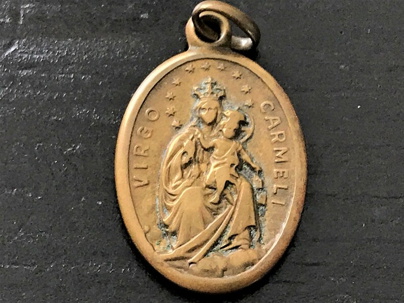 Vintage Brass Virgo Carmeli Blessed Mother and Child image 0