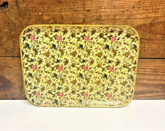 Vintage Pretty Floral Paper Mache Tray, Made in Japan, Floral Vanity Tray, Vintage Floral Serving Tray, Vintage Paper Mache Tray