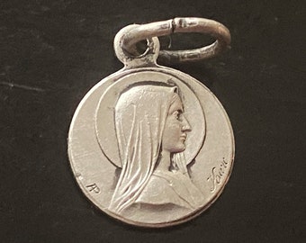 Vintage Tiny Lourdes Religious Medal/Charm, Virgin Mary Religious Pendant, Virgin Mary Charm, Apparition of Mary on Reverse, Signed KARO