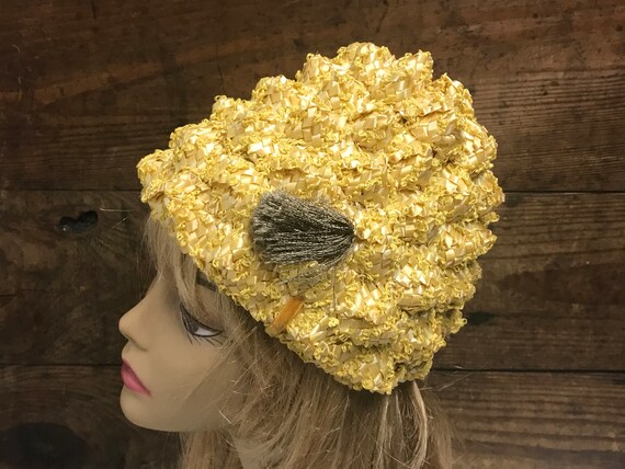 Vintage Yellow Woven Braided Ribbon Hat, Woven Cl… - image 7