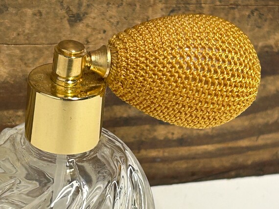 Vintage Clear Glass Perfume Bottle with Gold Atom… - image 5