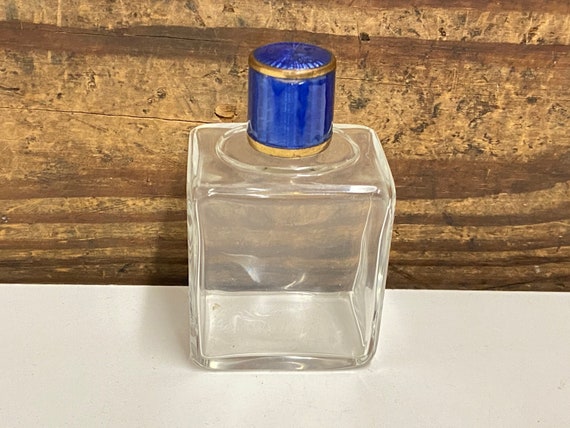 Antique Enamel Top Perfume Bottle, Blue Enamel an… - image 1