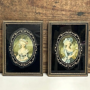 Pair of Antique Framed Prints of Victorian Women in Pretty Hats, Antique Framed Lady Art, Antique Wood Frames, Victorian Woman Art