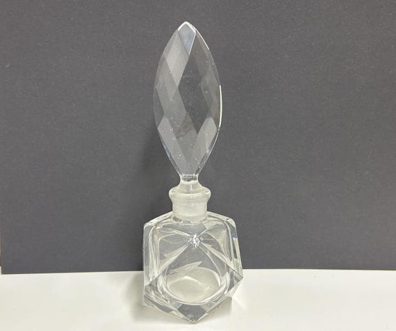 Vintage Cut Crystal Perfume Bottle: Diamond Stopper, Vanity Decor