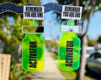 THE SUBSTANCE ACTIVATOR Acrylic Drop Earrings: Stainless Steel Studs, 2.5" Long