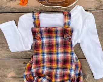 Baby Plaid Flannel Romper: Thanksgiving Outfit, Fall Photoshoot