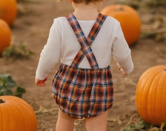 Unisex Baby Fall Plaid Romper: Thanksgiving Outfit, Cotton Flannel