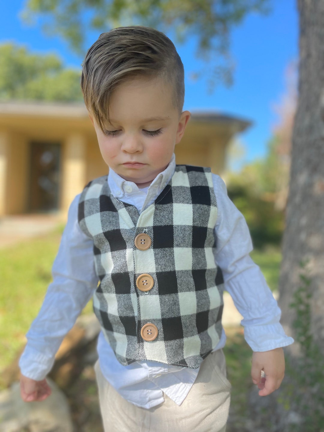 Toddler Christmas Vest in Buffalo Plaid, Baby Christmas Vest, Plaid Vest, Reversible Vest