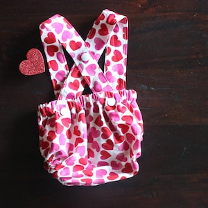 Valentine Baby Bloomers with Suspenders: Heart Print Cotton Outfit